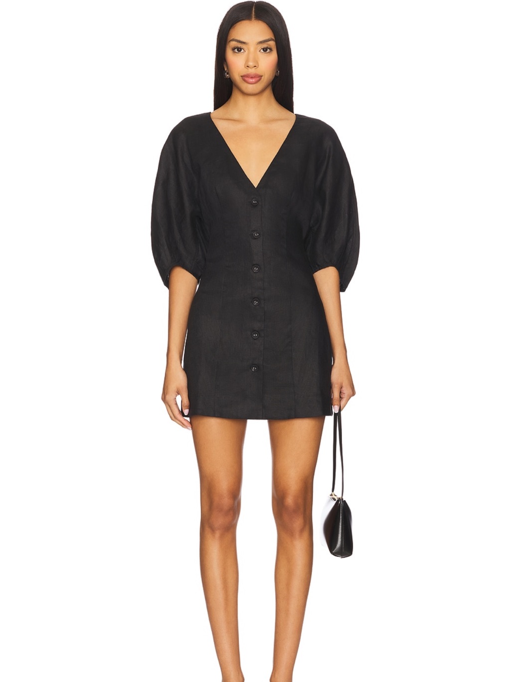 Revolve Black V-Neck Button-Front Mini Dress
